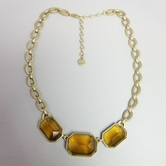 Vintage Anne Klein Gold Tone and Amber Rhinestone Adjustable Necklace, Estate - Picture 2 of 7